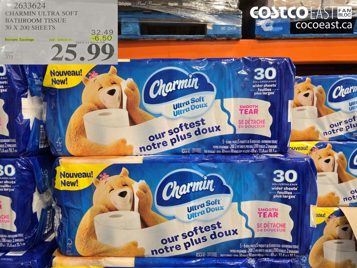 2633624 CHARMIN ULTRA SOFT BATHROOM TISSUE 30 X 200 SHEETS ($6.50 INSTANT SAVINGS EXPIRES ON 2026-02-15) $25.99