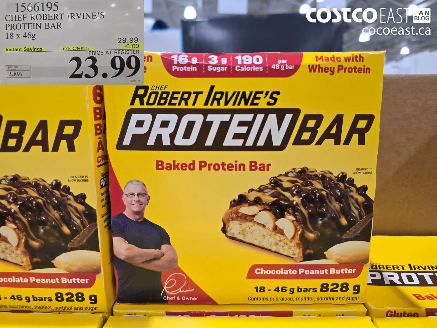 1566195 CHEF ROBERT IRVINE'S PROTEIN BAR 18 x 46 g ($6.00 INSTANT SAVINGS EXPIRES ON 2026-01-18) $23.99