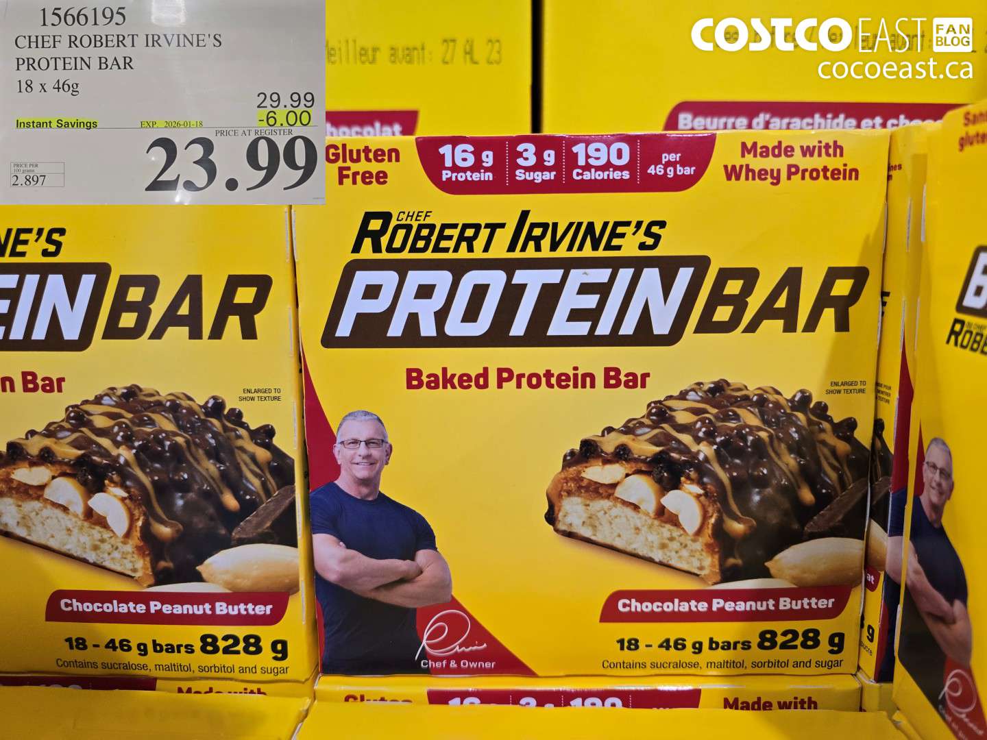 1566195 CHEF ROBERT IRVINE'S PROTEIN BAR 18 x 46 g ($6.00 INSTANT SAVINGS EXPIRES ON 2026-01-18) $23.99