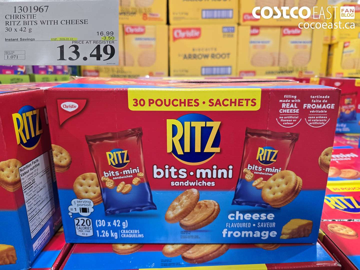 1301967 CHRISTIE RITZ BITS WITH CHEESE 30 x 42 g ($3.50 INSTANT SAVINGS EXPIRES ON 2026-01-11) $13.49
