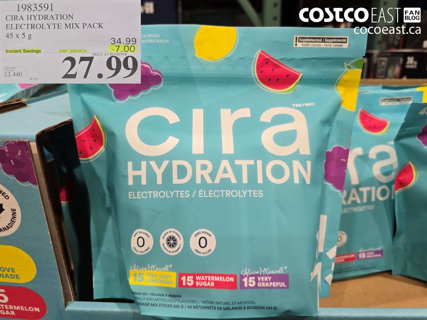 1983591 CIRA HYDRATION ELECTROLYTE MIX PACK 45 x 5 g ($7.00 INSTANT SAVINGS EXPIRES ON 2026-02-01) $27.99