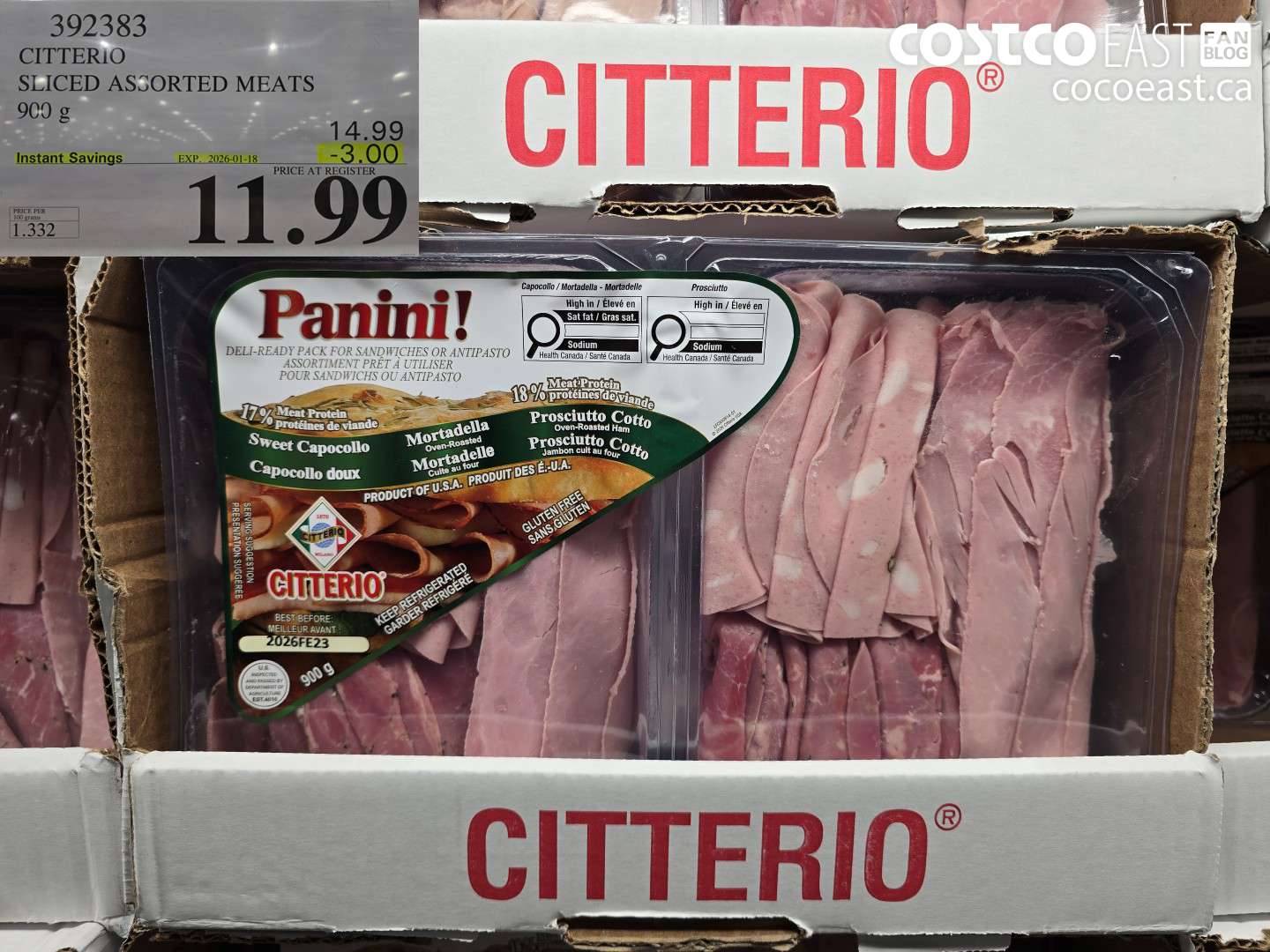 392383 CITTERIO SLICED ASSORTED MEATS 900 g 2026-0-118 ($3.00 INSTANT SAVINGS) $11.99