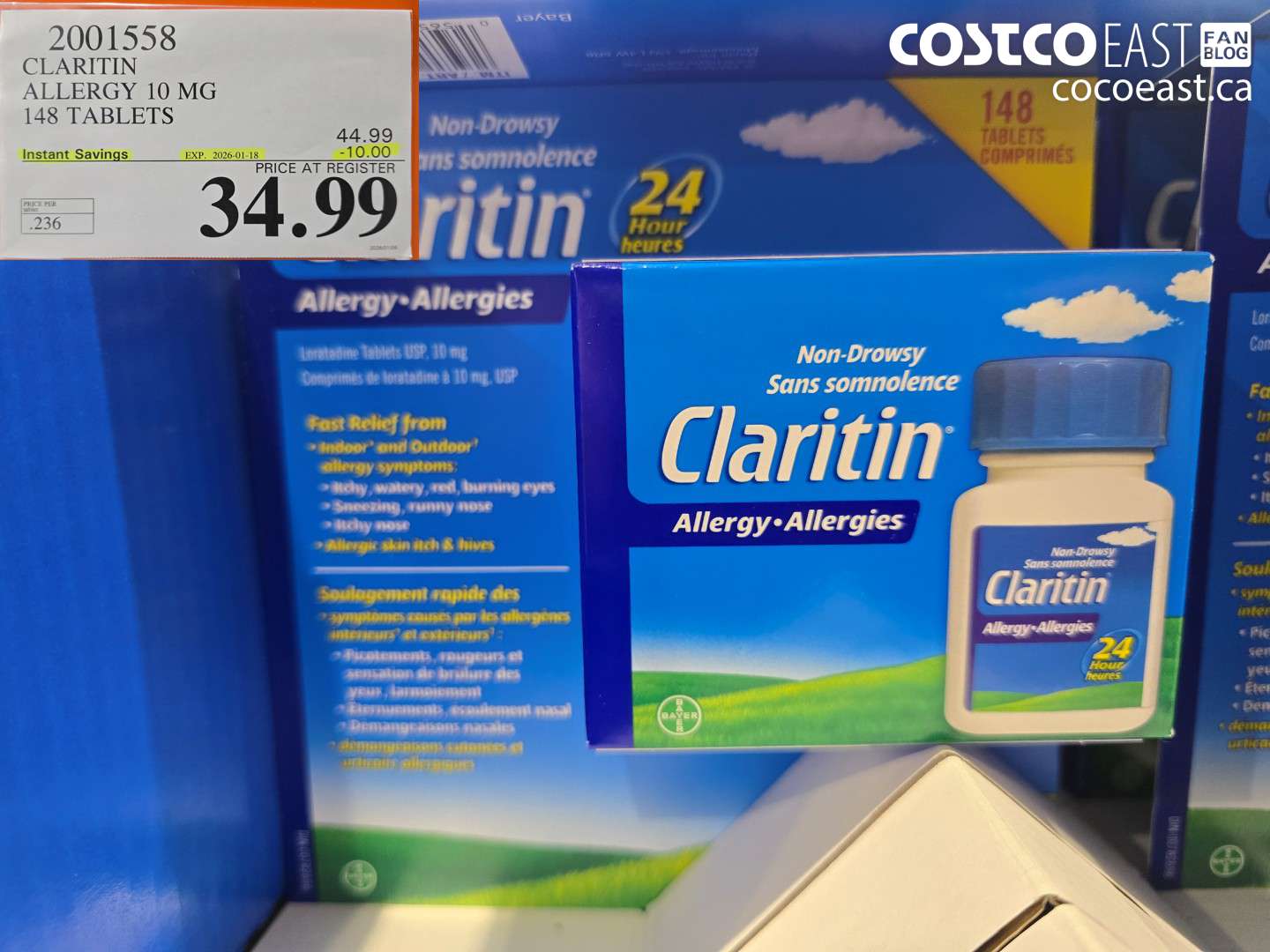 2001558 CLARITIN ALLERGY 10 MG 148 TABLETS ($10.00 INSTANT SAVINGS EXPIRES ON 2026-01-18) $34.99