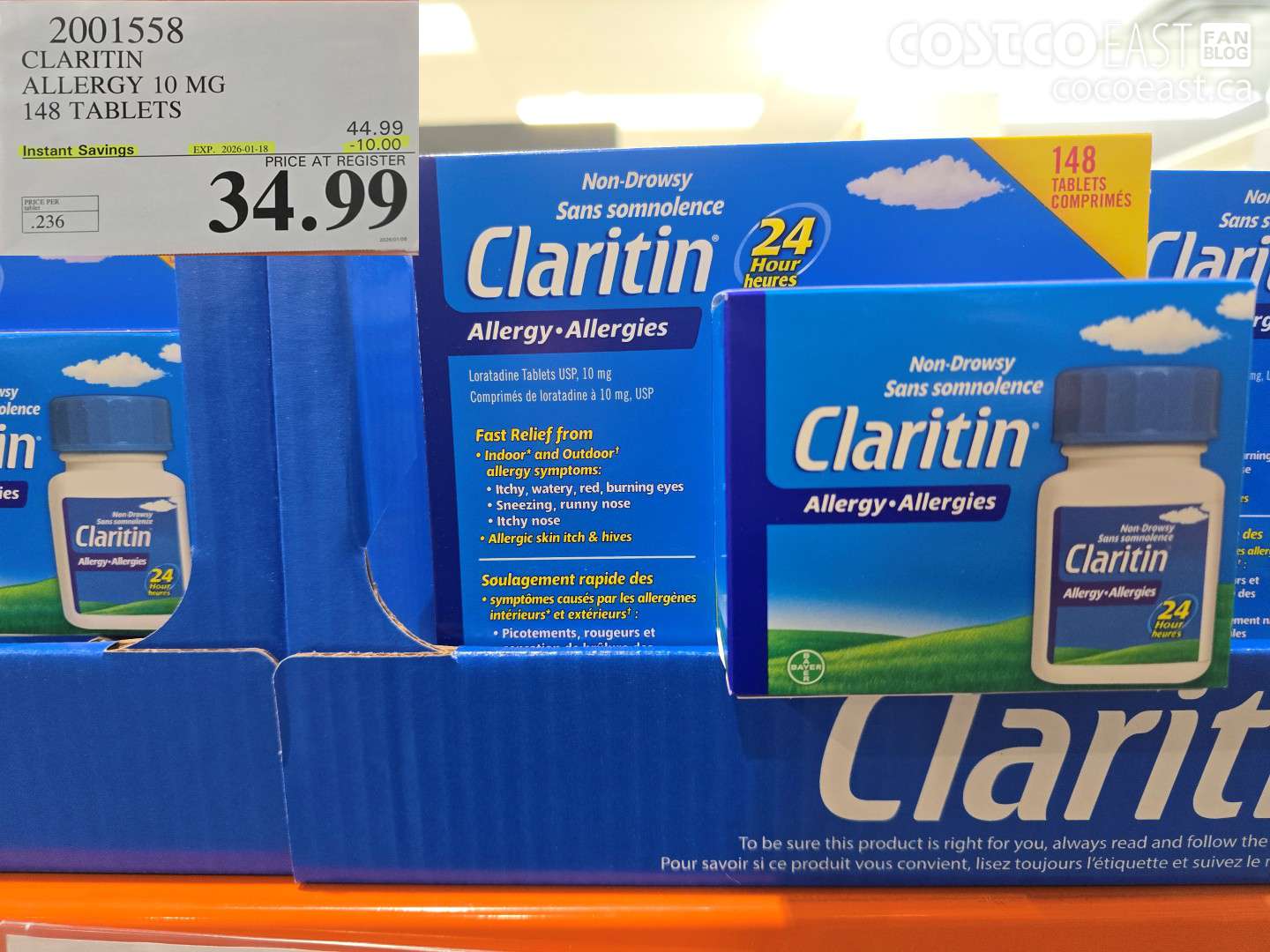 2001558 CLARITIN ALLERGY 10 MG 148 TABLETS ($10.00 INSTANT SAVINGS EXPIRES ON 2026-01-18) $34.99