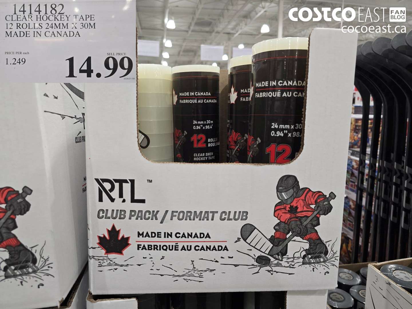 1414182 CLEAR HOCKEY TAPE 12 ROLLS 24mm X 30m MADE IN CANADA $14.99