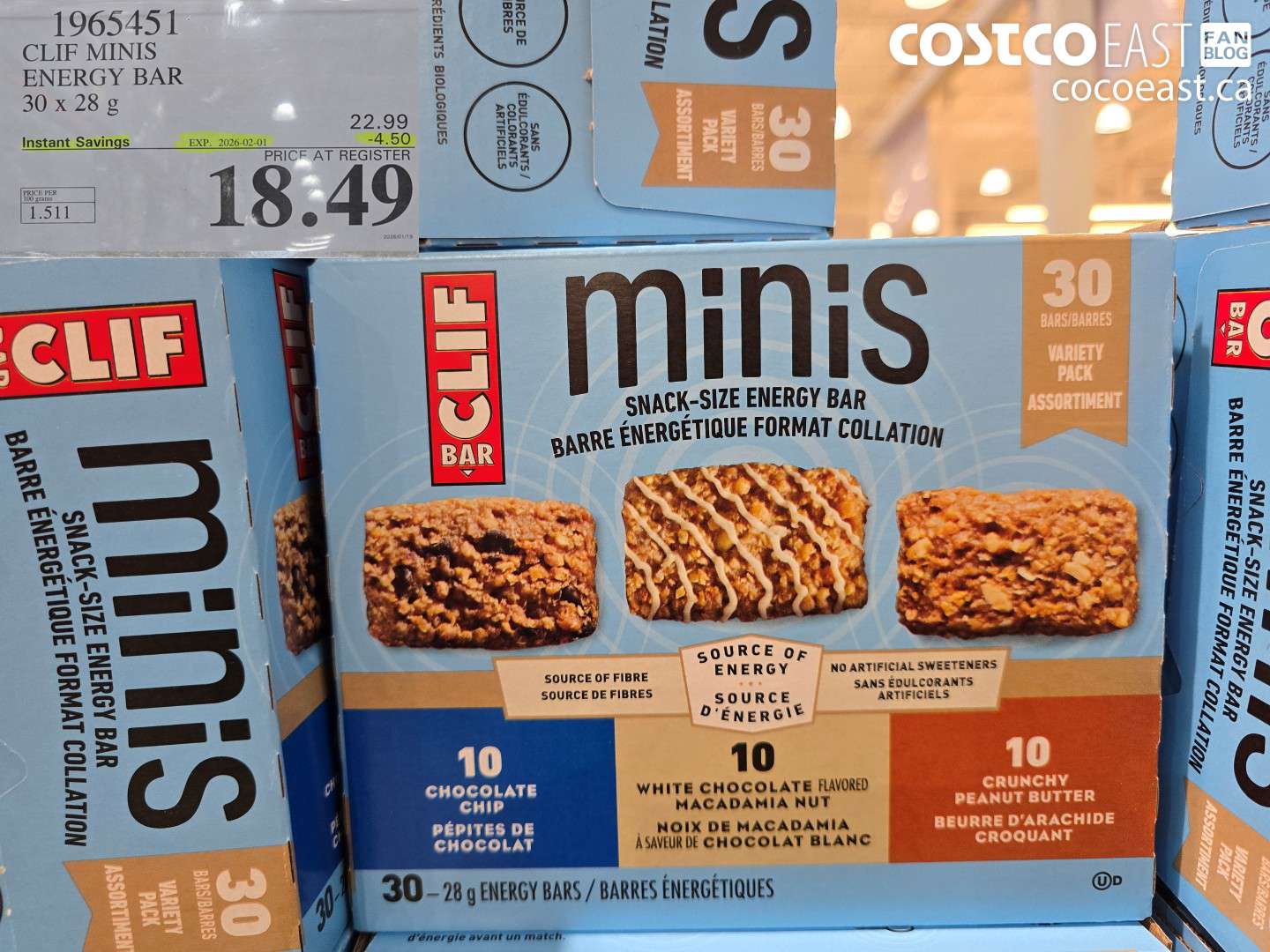 1965451 CLIF MINIS ENERGY BAR 30 X 28 G ($4.50 INSTANT SAVINGS EXPIRES ON 2026-02-01) $18.49