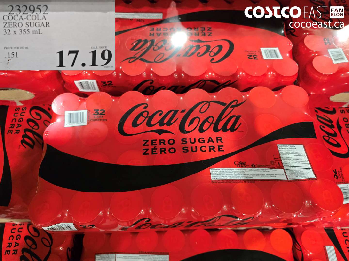 232952 COCA-COLA ZERO SUGAR 32 X 355 ML  $17.19