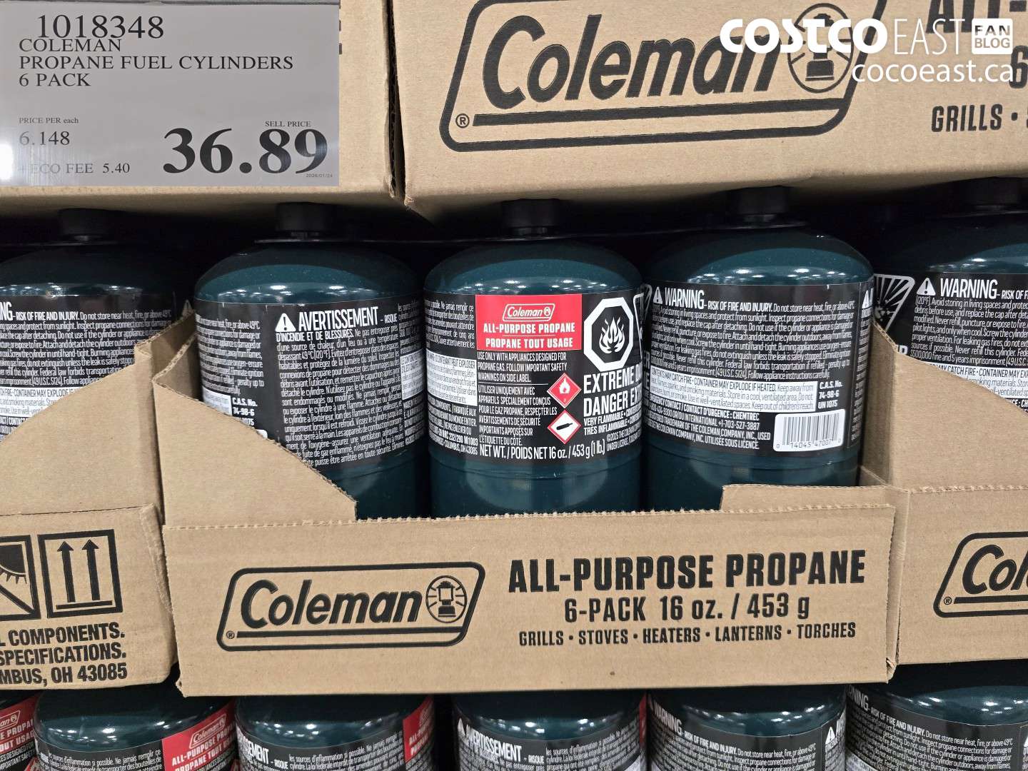 1018348 COLEMAN PROPANE FUEL CYLINDERS 6 PACK $36.89