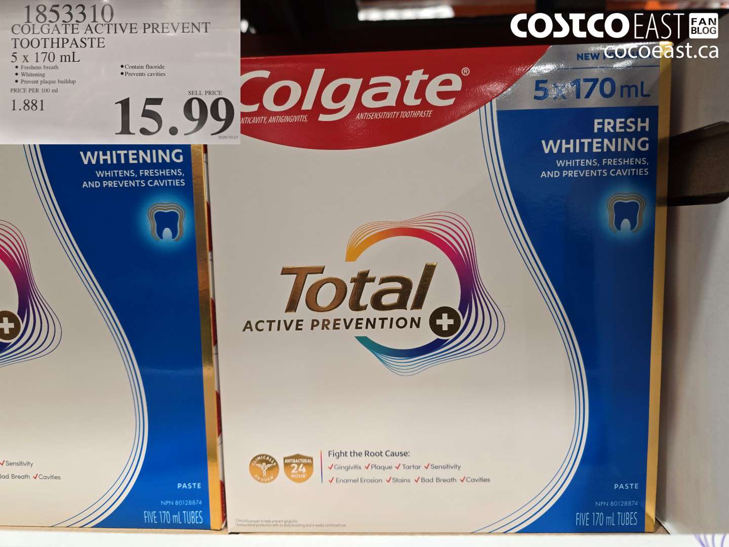 1853310 COLGATE ACTIVE PREVENT TOOTHPASTE 5 x 170 mL $15.99