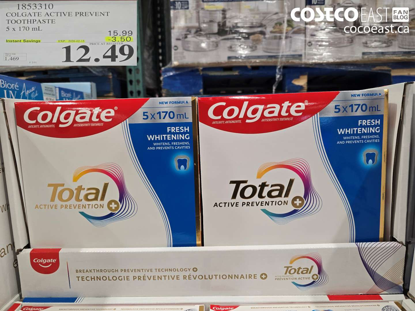 1853310 COLGATE ACTIVE PREVENT TOOTHPASTE 5 x 170 mL ($3.50 INSTANT SAVINGS EXPIRES ON 2026-02-15) $12.49