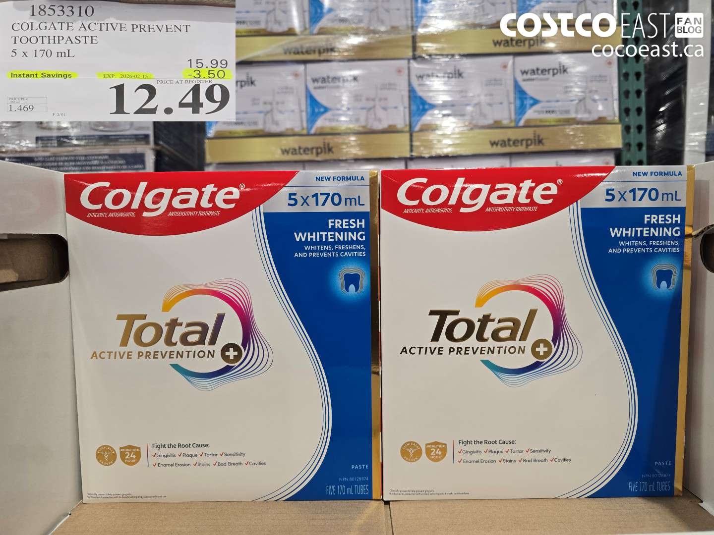 1853310 COLGATE ACTIVE PREVENT TOOTHPASTE 5 x 170 mL ($3.50 INSTANT SAVINGS EXPIRES ON 2026-02-15) $12.49