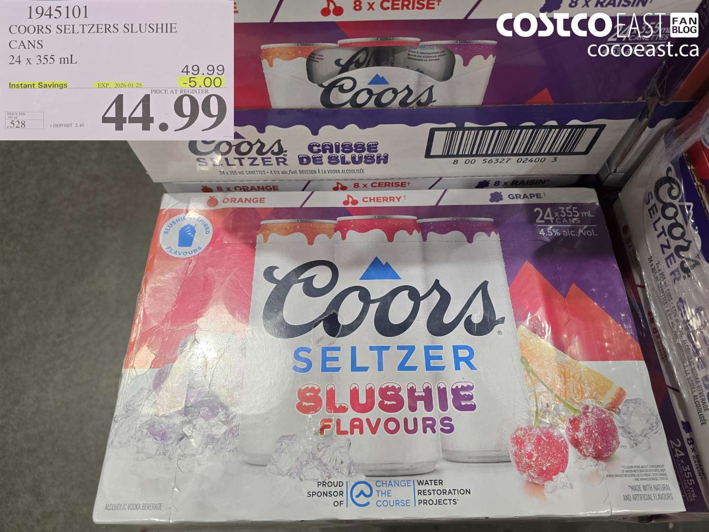 1945101 COORS SELTZERS SLUSHIE CANS 24 X 355 mL ($5.00 INSTANT SAVINGS EXPIRES ON 2026-01-25) $44.99