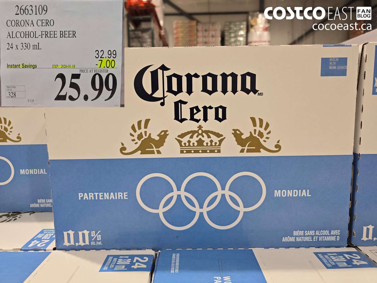 2663109 CORONA CERO ALCOHOL-FREE BEER 24 x 330 mL ($7.00 INSTANT SAVINGS EXPIRES ON 2026-01-18) $25.99