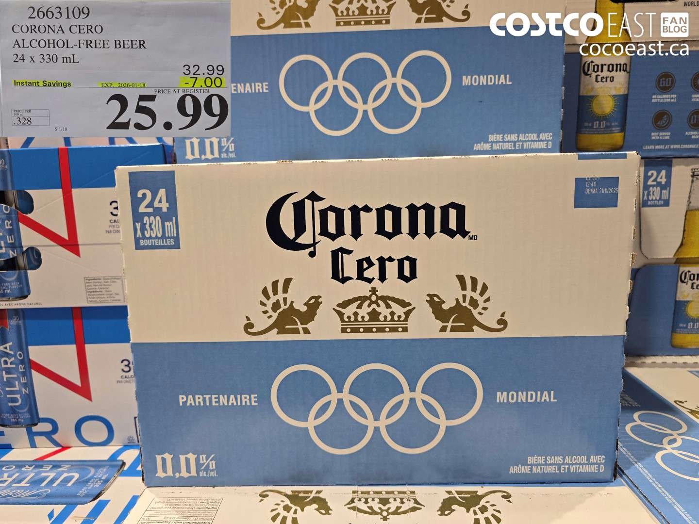2663109 CORONA CERO ALCOHOL-FREE BEER 24 x 330 mL ($7.00 INSTANT SAVINGS EXPIRES ON 2026-01-18) $25.99