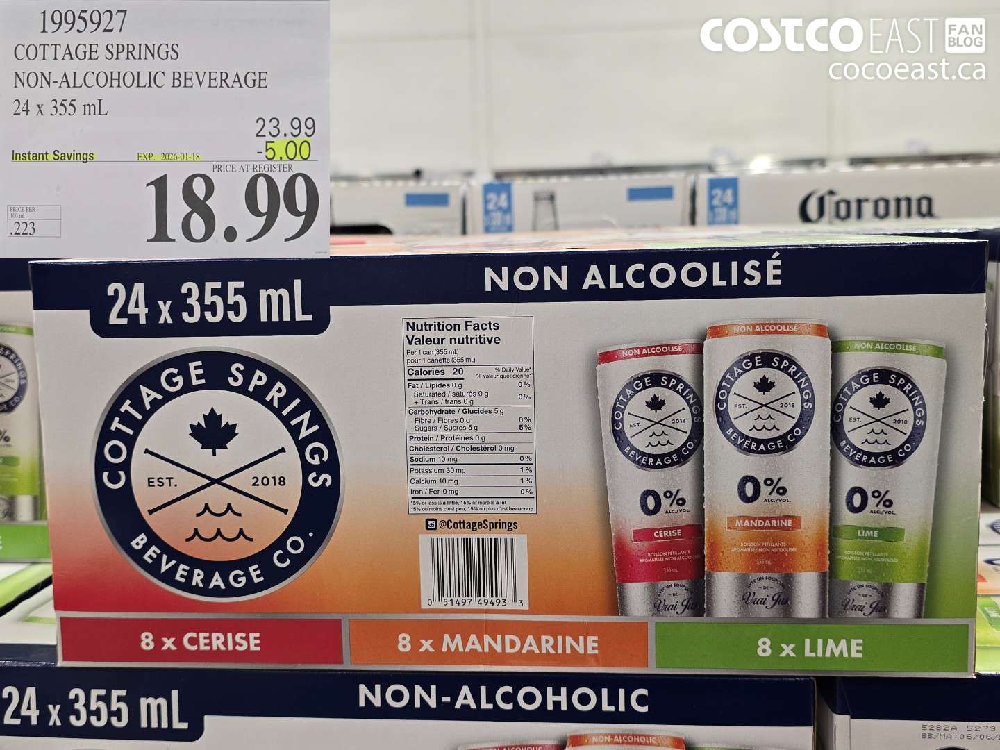 1995927 COTTAGE SPRINGS NON-ALCOHOLIC BEVERAGE 24 x 355 mL ($5.00 INSTANT SAVINGS EXPIRES ON 2026-01-18) $18.99