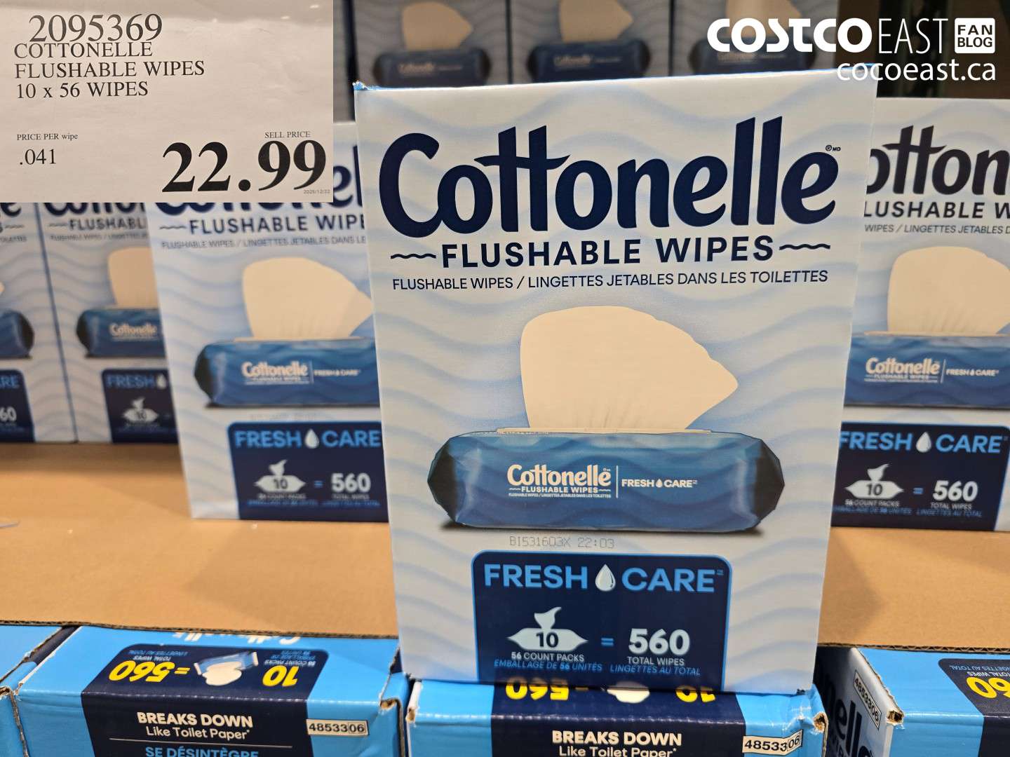 2095369 COTTONELLE FLUSHABLE WIPES 10 x 56 WIPES $22.99