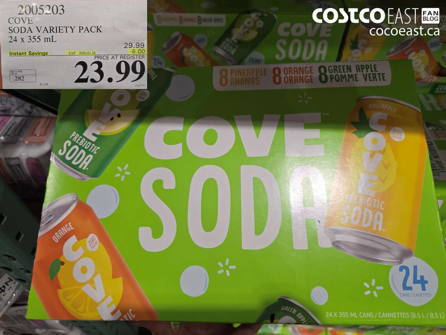 2005203 COVE SODA VARIETY PACK 24 X 355 ML ($6.00 INSTANT SAVINGS EXPIRES ON 2026-01-18) $23.99