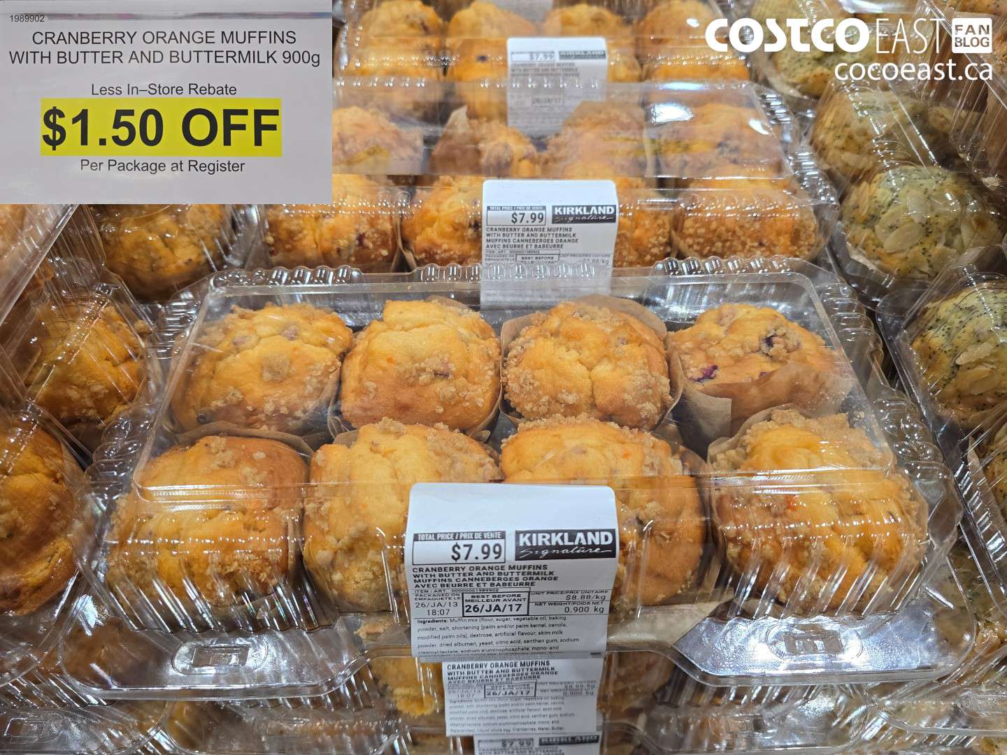 1989902 CRANBERRY ORANGE MUFFINS WITH BUTTER AND BUTTERMILK 900g ($1.50 INSTANT SAVINGS)