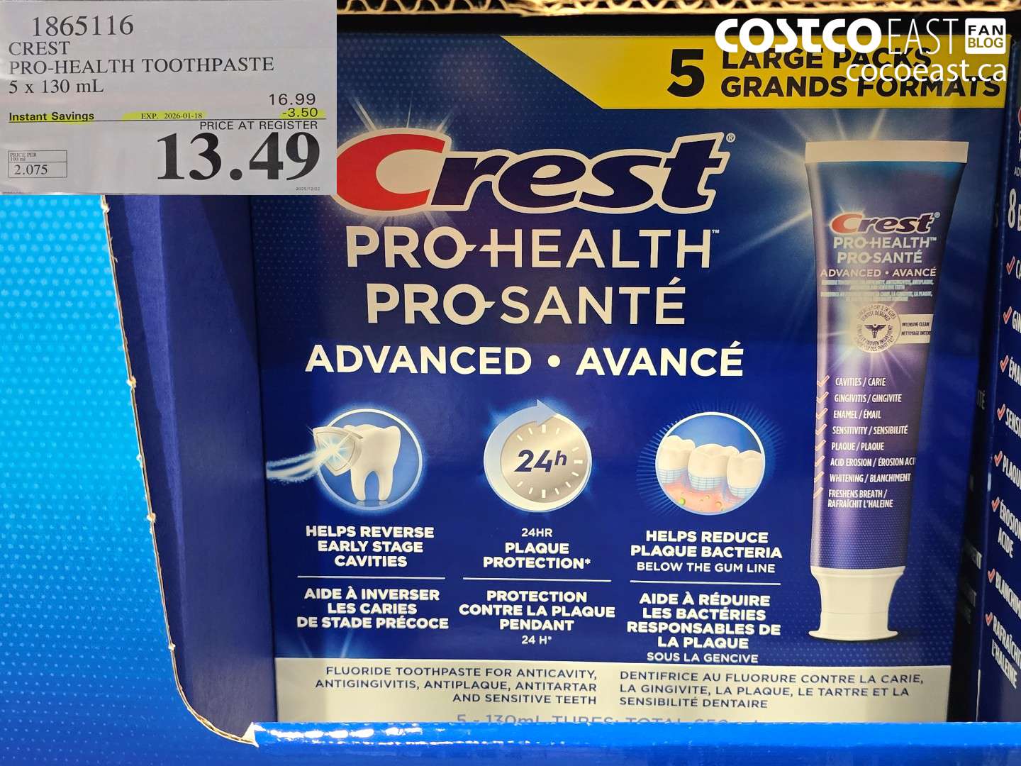 1865116 CREST PRO-HEALTH ADVANCED TOOTHPASTE 5 X 130 ML ($3.50 INSTANT SAVINGS EXPIRES ON 2026-01-18) $13.49