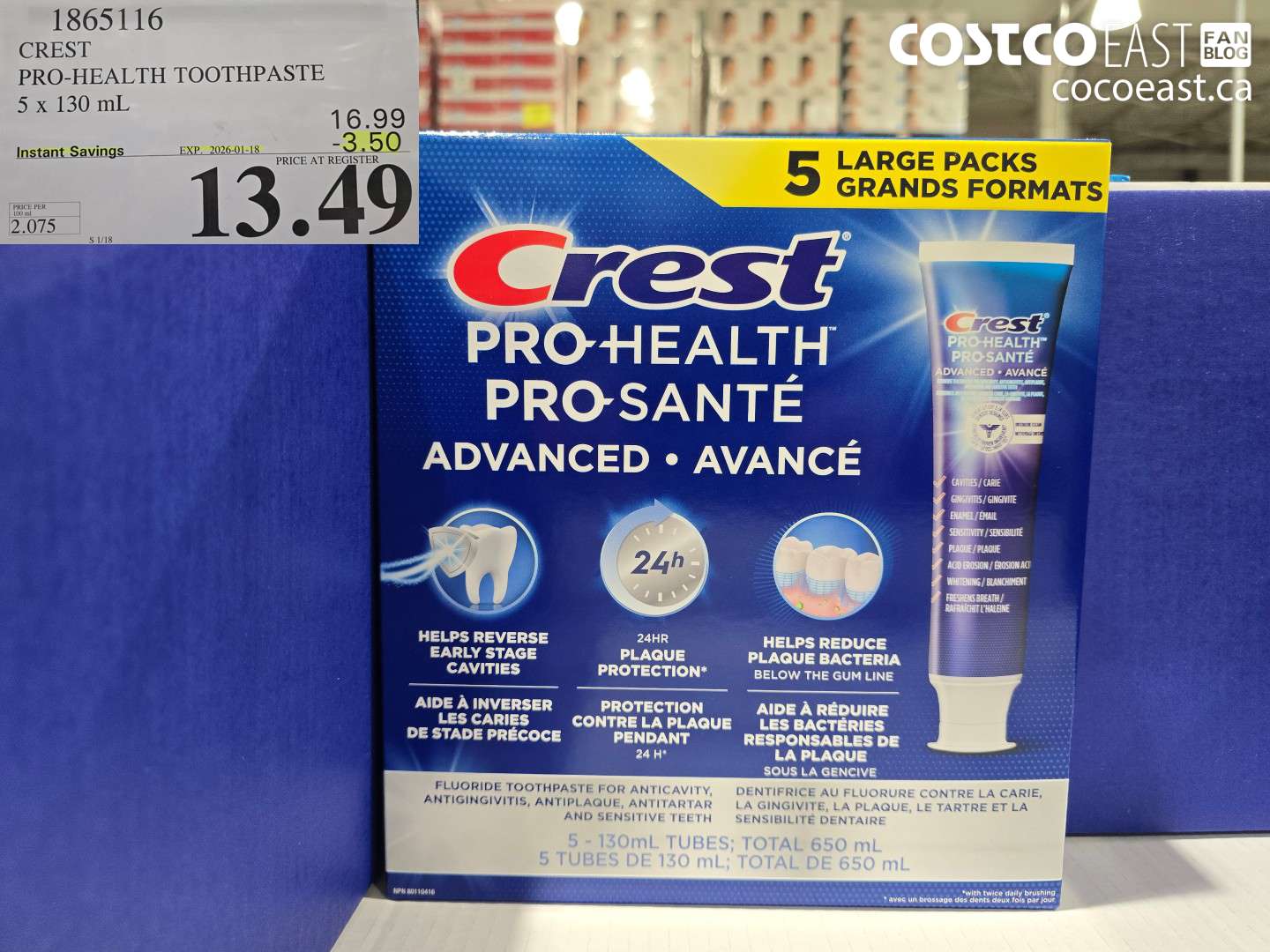 1865116 CREST PRO-HEALTH ADVANCED TOOTHPASTE 5 X 130 ML ($3.50 INSTANT SAVINGS EXPIRES ON 2026-01-18) $13.49