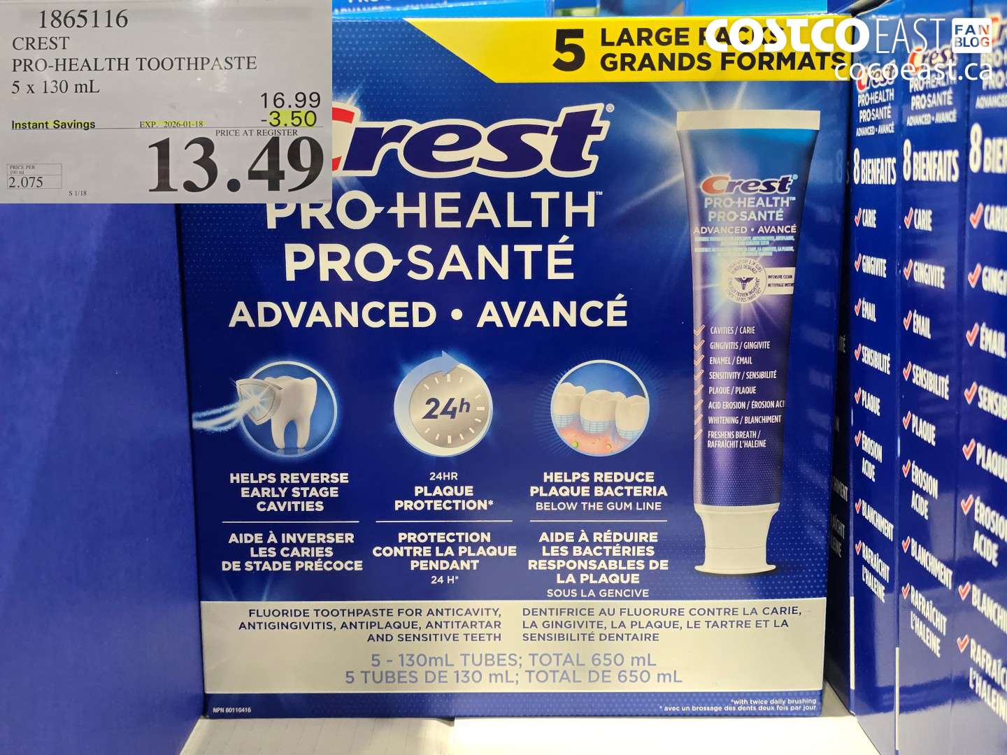 1865116 CREST PRO-HEALTH ADVANCED TOOTHPASTE 5 X 130 ML ($3.50 INSTANT SAVINGS EXPIRES ON 2026-01-18) $13.49