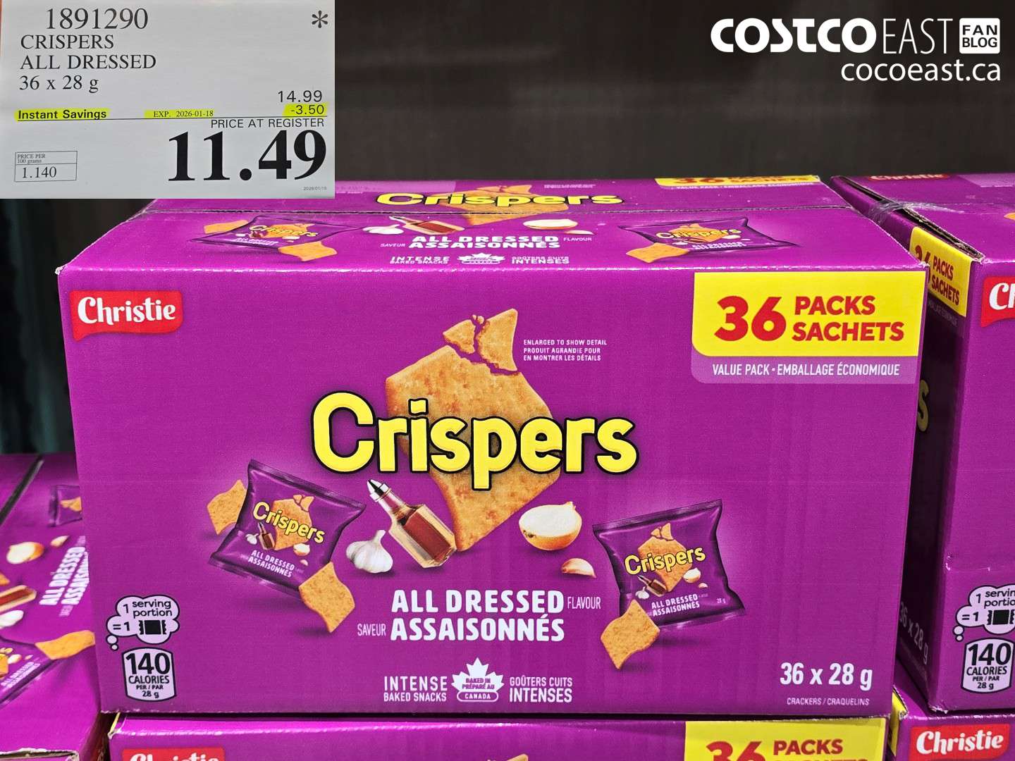 1891290 CRISPERS ALL DRESSED 36 X 28 g ($3.50 INSTANT SAVINGS EXPIRES ON 2026-01-18) $11.49