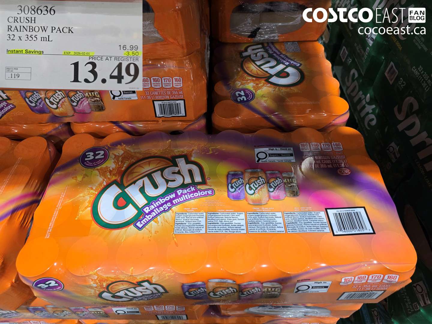 308636 CRUSH RAINBOW PACK 32 X 355 ML ($3.50 INSTANT SAVINGS EXPIRES ON 2026-02-01) $13.49