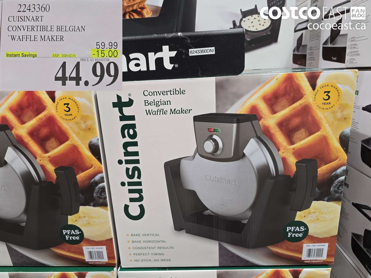 2243360 CUISINART CONVERTIBLE BELGIAN “WAFFLE MAKER ($15.00 INSTANT SAVINGS EXPIRES ON 2026-02-01) $44.99