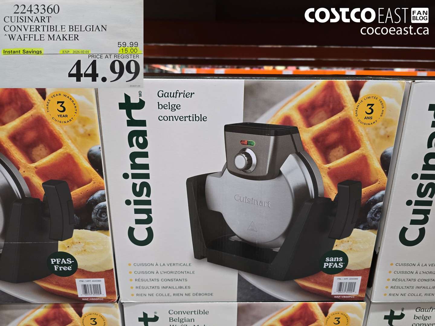 2243360 CUISINART CONVERTIBLE BELGIAN “WAFFLE MAKER ($15.00 INSTANT SAVINGS EXPIRES ON 2026-02-01) $44.99