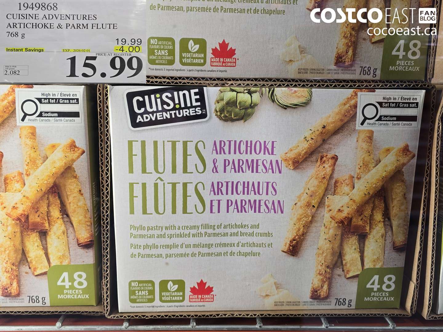 1949868 CUISINE ADVENTURES ARTICHOKE & PARM FLUTE 768 g ($4.00 INSTANT SAVINGS EXPIRES ON 2026-02-01) $15.99