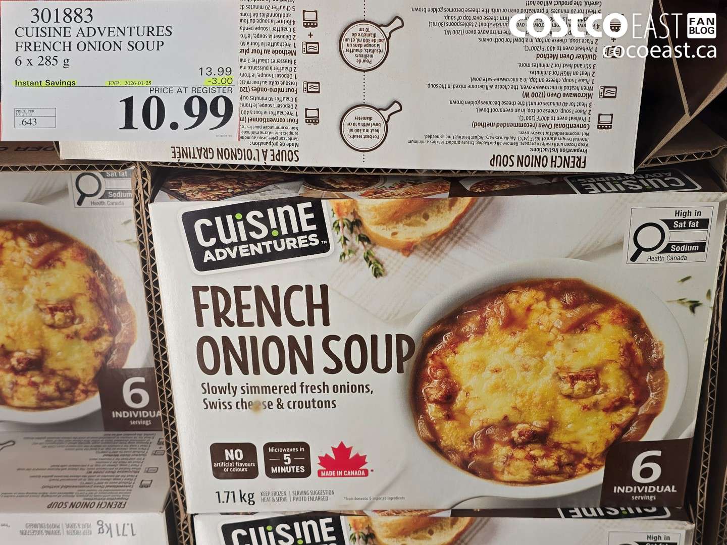 301883 CUISINE ADVENTURES FRENCH ONION SOUP 6 X 285 G ($3.00 INSTANT SAVINGS EXPIRES ON 2026-01-25) $10.99