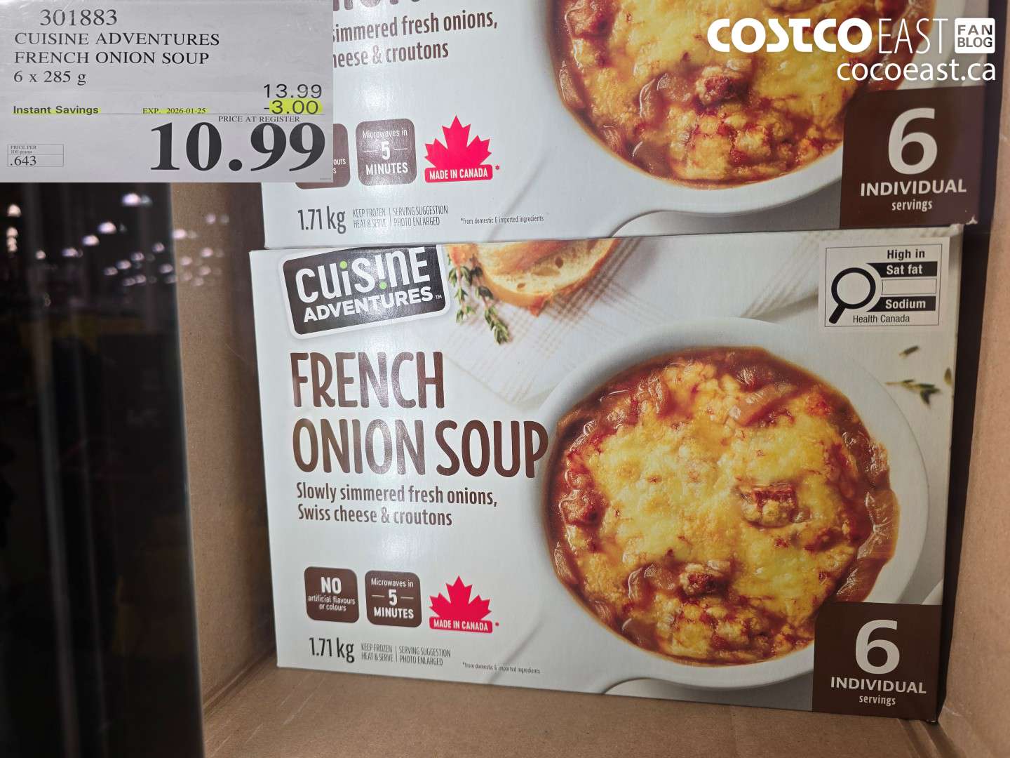 301883 CUISINE ADVENTURES FRENCH ONION SOUP 6 X 285 G ($3.00 INSTANT SAVINGS EXPIRES ON 2026-01-25) $10.99