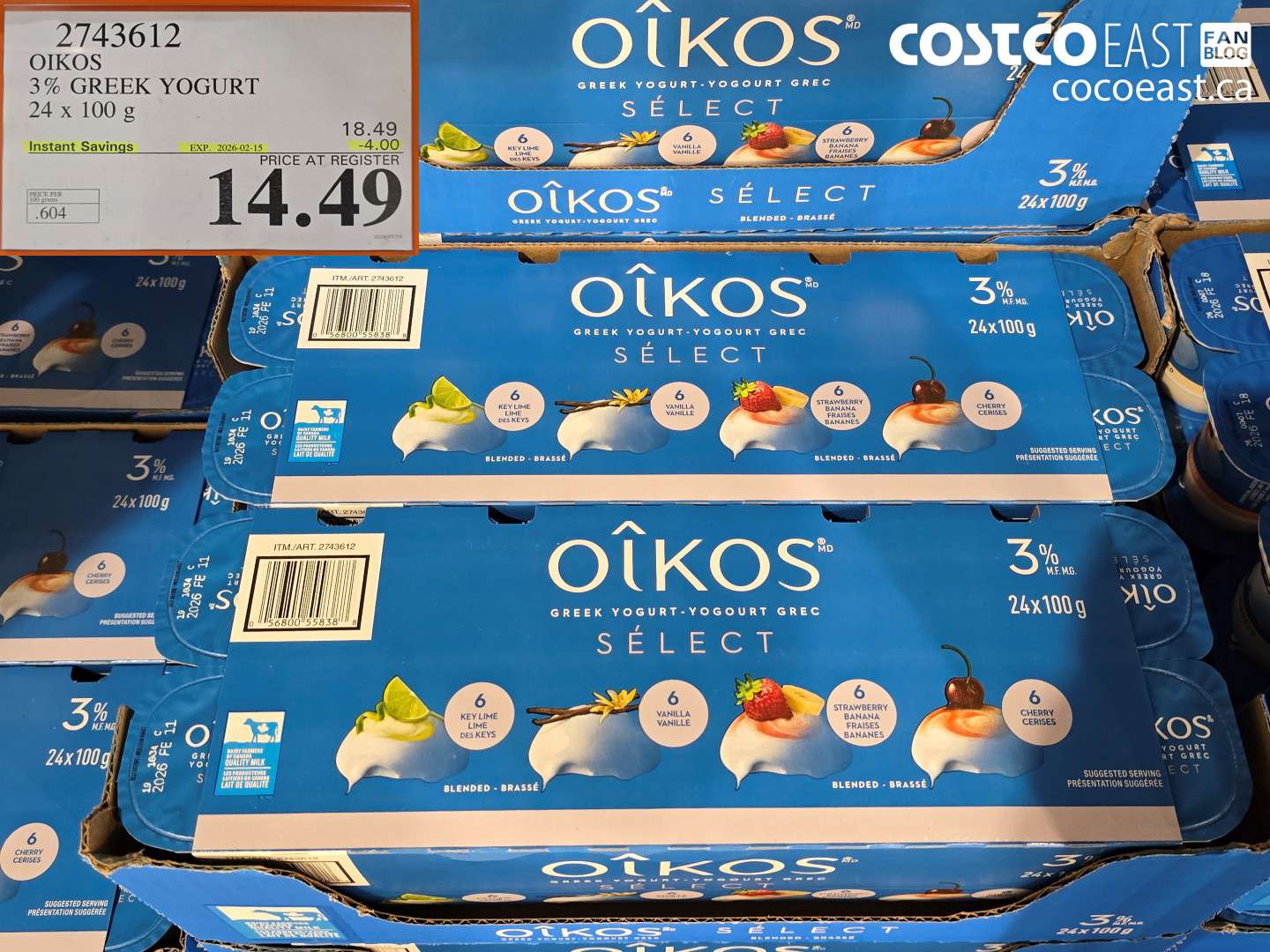 2743612 DANONE OIKOS 3% GREEK YOGURT 24 x 100g ($4.00 INSTANT SAVINGS EXPIRES ON 2026-02-15) $14.49