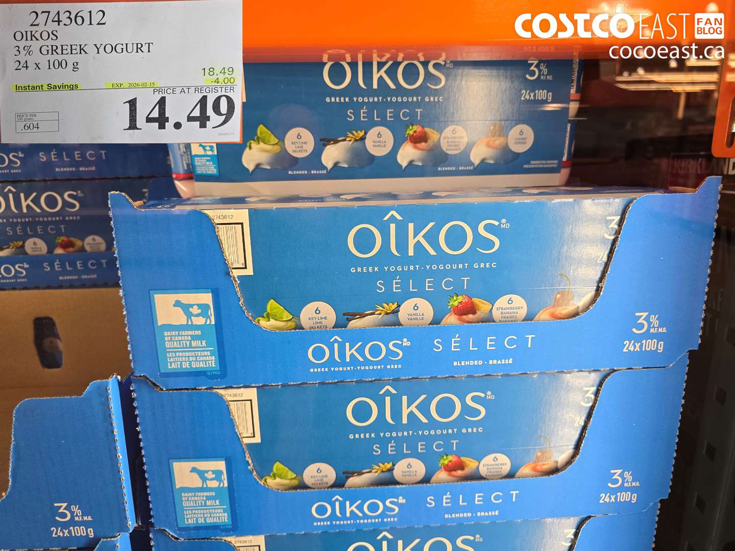 2743612 DANONE OIKOS 3% GREEK YOGURT 24 x 100g ($4.00 INSTANT SAVINGS EXPIRES ON 2026-02-15) $14.49