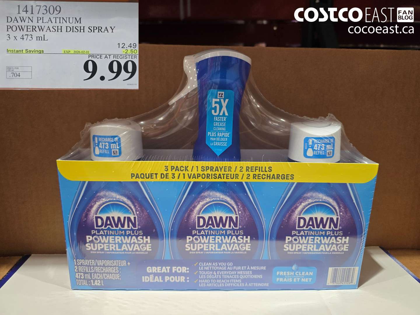 1417309 DAWN POWERWASH DISH SPRAY 3 X 473 mL ($2.50 INSTANT SAVINGS EXPIRES ON 2026-02-01) $9.99