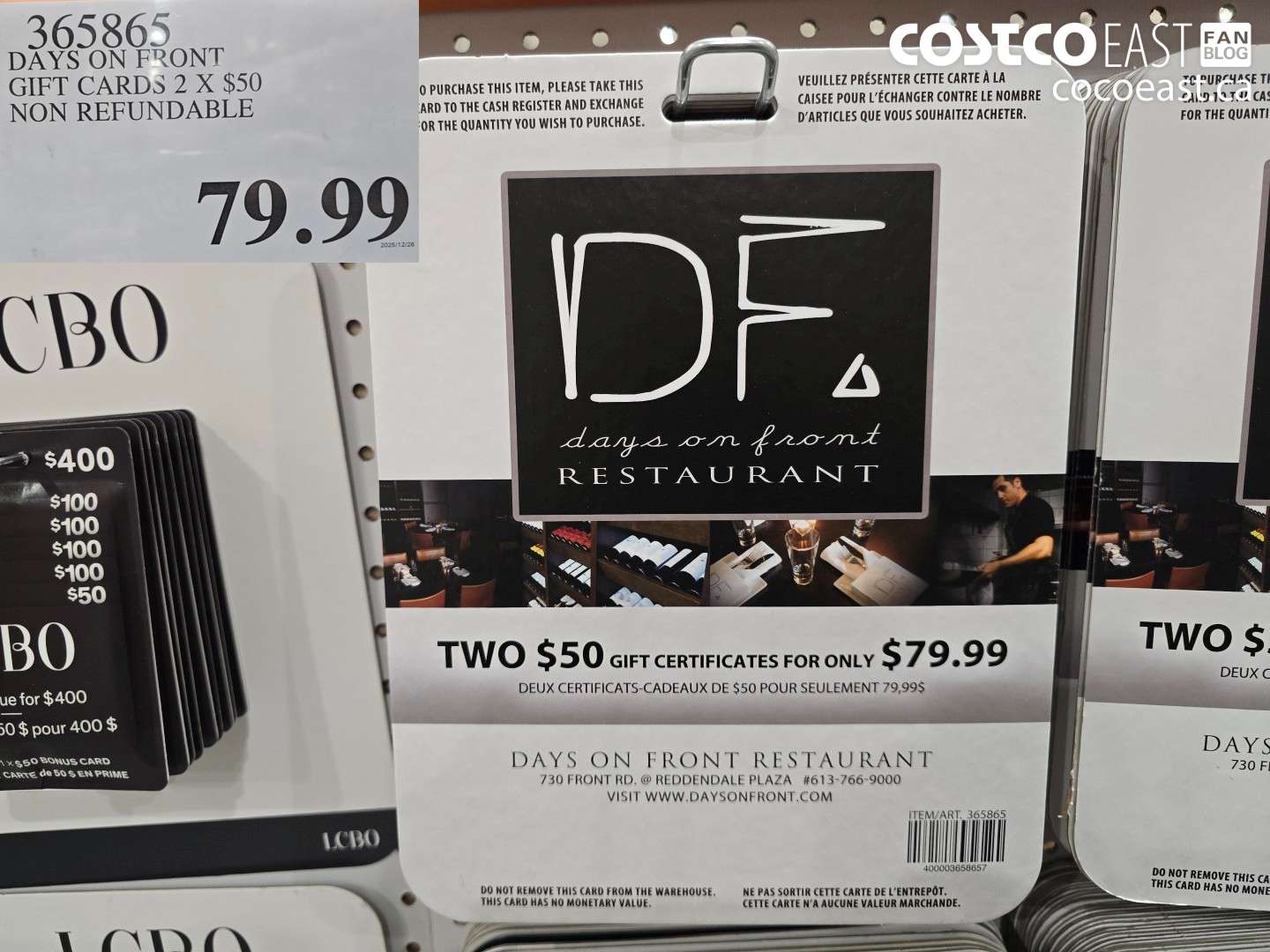 365865 DAYS ON FRONT GIFT CARDS 2 X $50 NON-REFUNDABLE $79.99