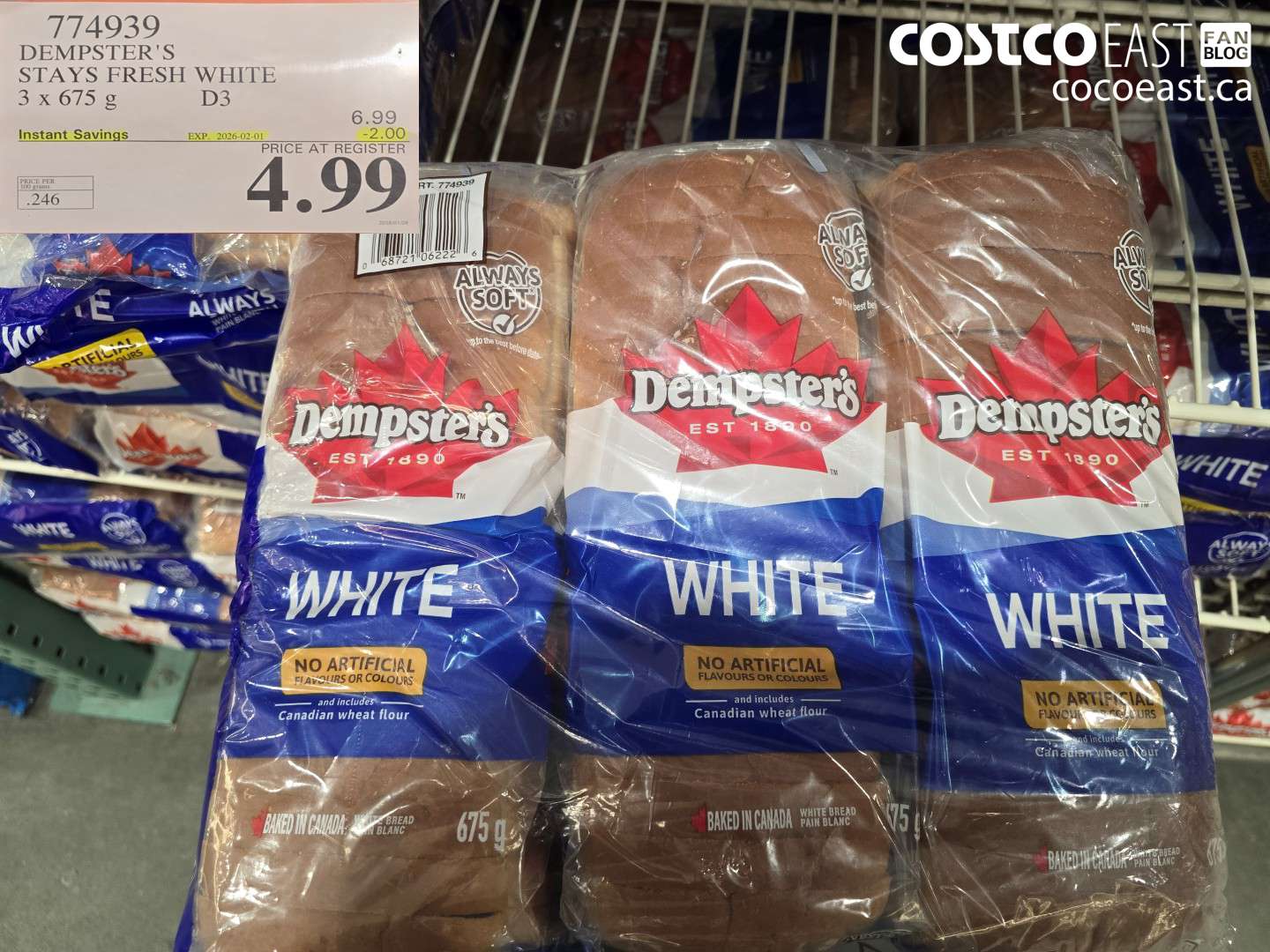 774939 DEMPSTER'S STAYS FRESH WHITE 3 x 675 g ($2.00 INSTANT SAVINGS EXPIRES ON 2026-02-01) $4.99