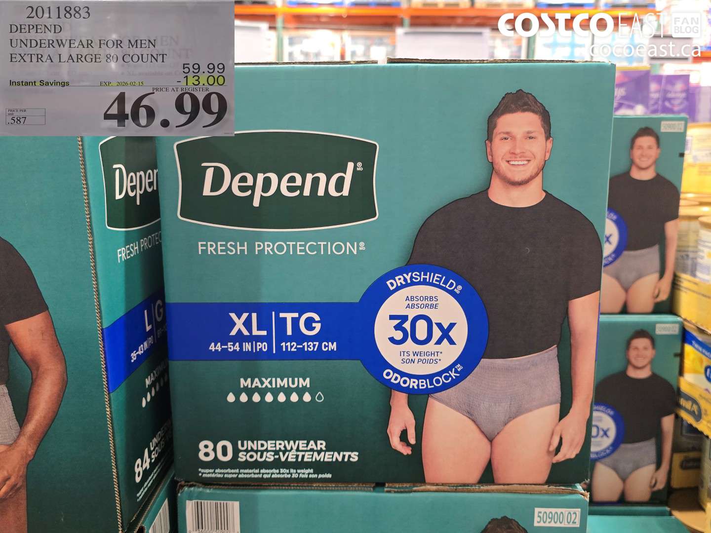2011883 DEPEND UNDERWEAR FOR MEN EXTRA LARGE 80 COUNT ($13.00 INSTANT SAVINGS EXPIRES ON 2026-02-15) $46.99