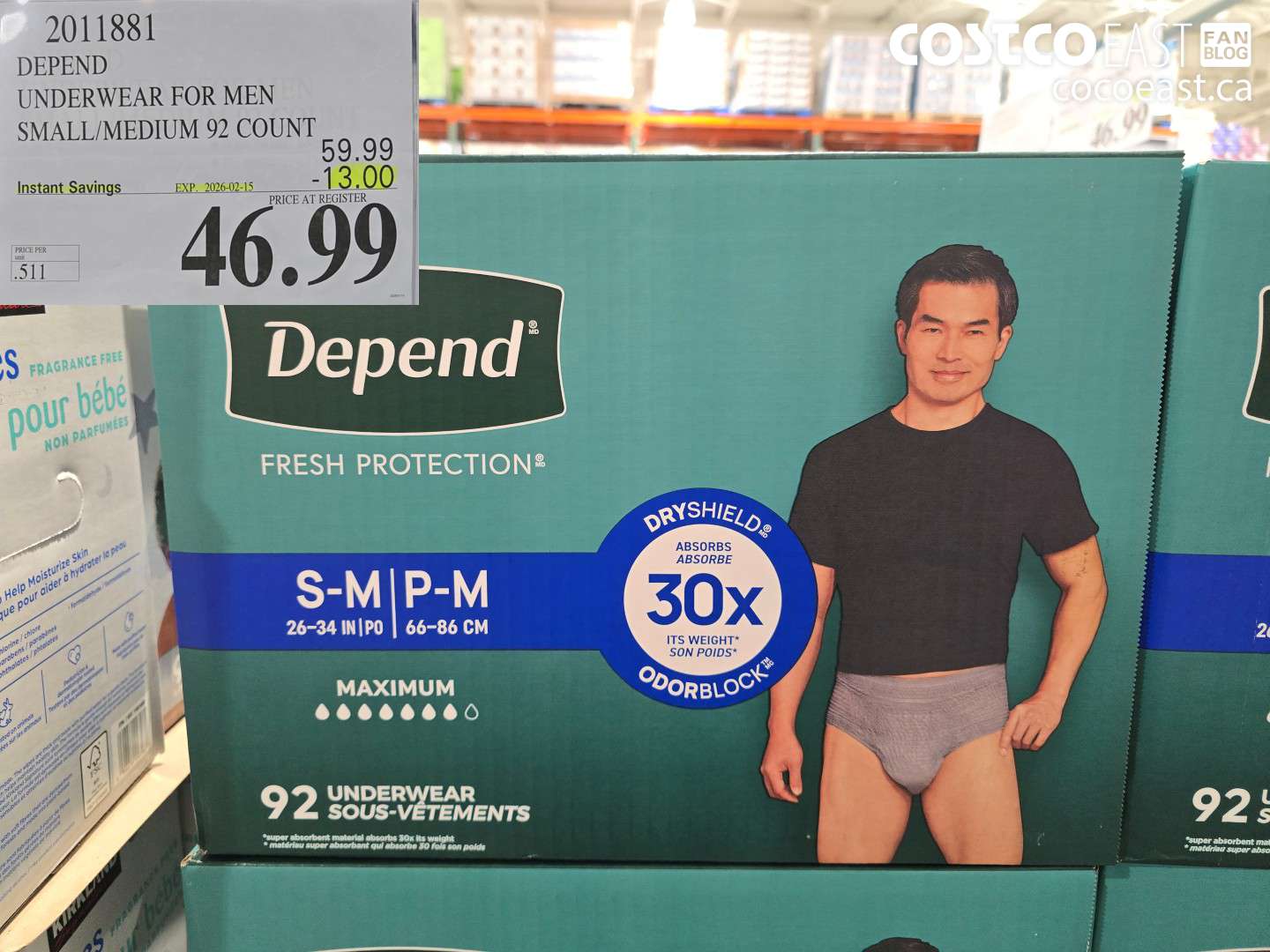 2011881 DEPEND UNDERWEAR FOR MEN SMALL/MEDIUM 92 COUNT ($13.00 INSTANT SAVINGS EXPIRES ON 2026-02-15) $46.99