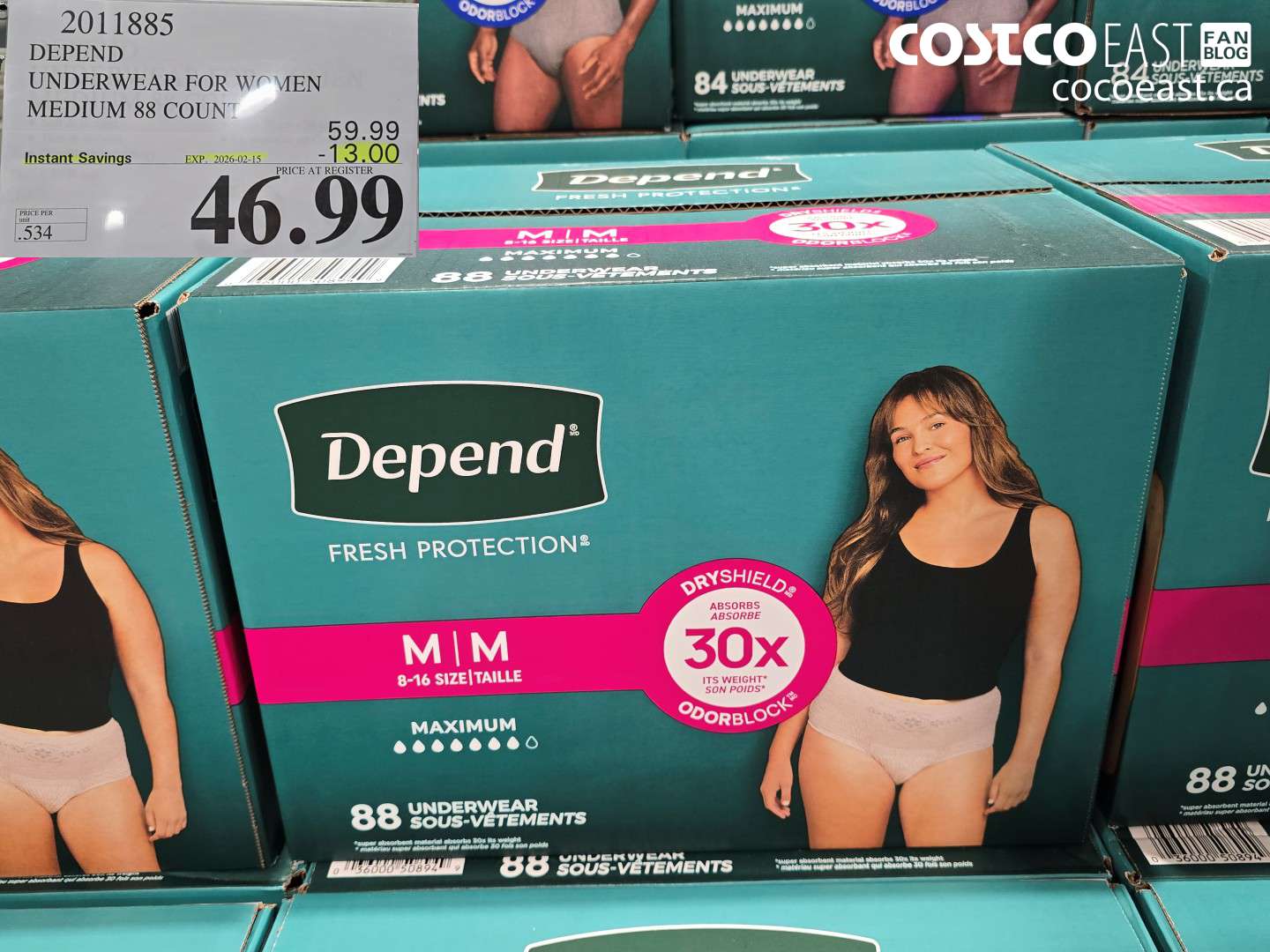 2011885 DEPEND UNDERWEAR FOR WOMEN MEDIUM 88 COUNT ($13.00 INSTANT SAVINGS EXPIRES ON 2026-02-15) $46.99