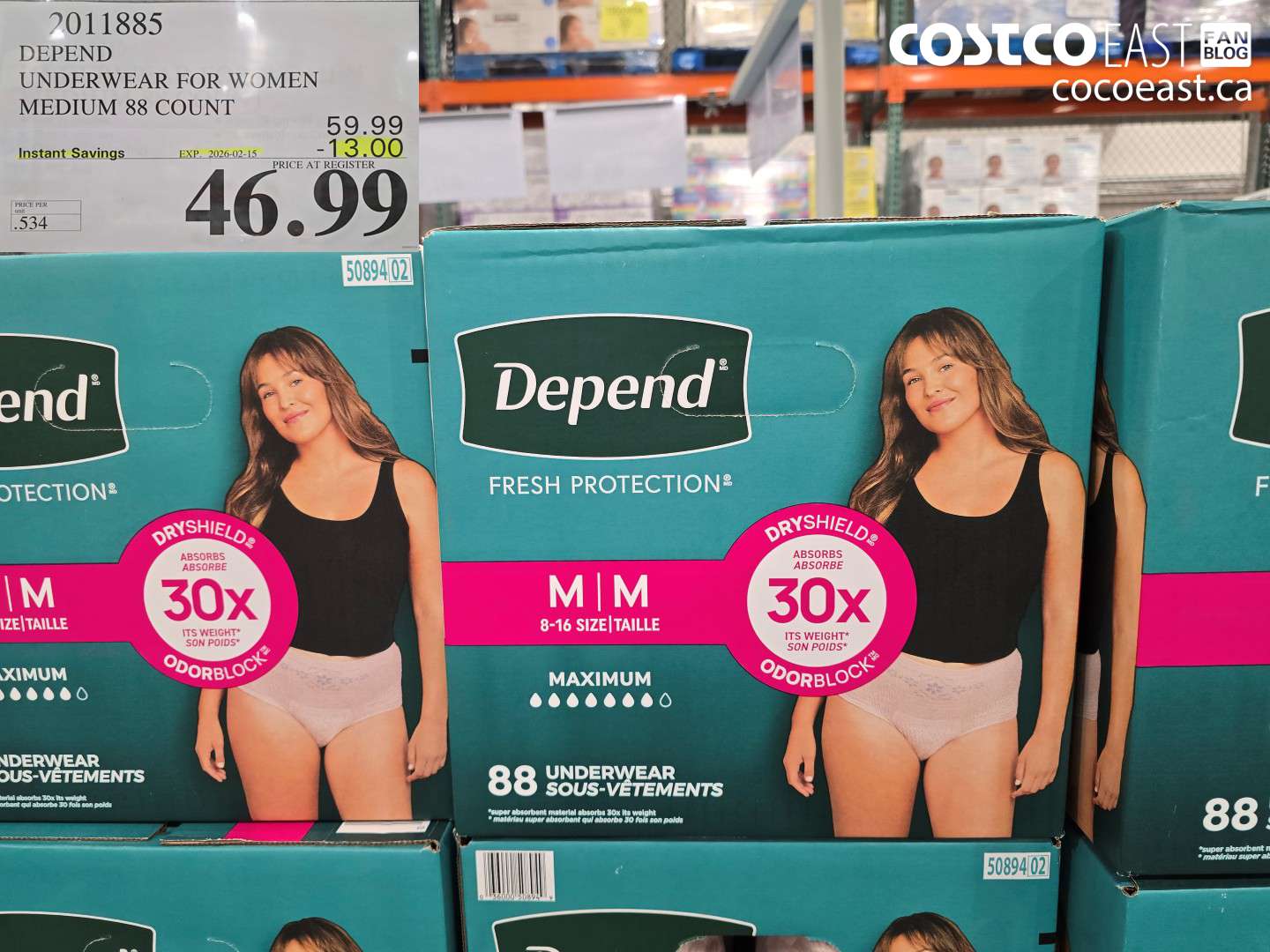 2011885 DEPEND UNDERWEAR FOR WOMEN MEDIUM 88 COUNT ($13.00 INSTANT SAVINGS EXPIRES ON 2026-02-15) $46.99