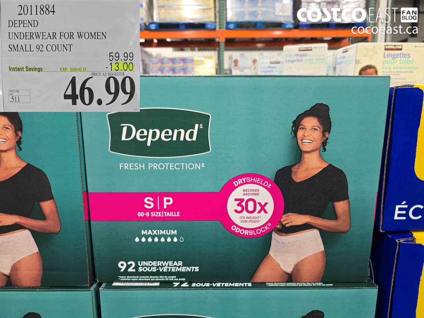 2011884 DEPEND UNDERWEAR FOR WOMEN SMALL 92 COUNT 20206-02-15 ($13.00 INSTANT SAVINGS) $46.99