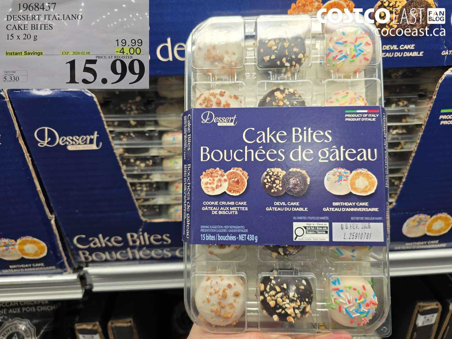 1968457 DESSERT ITALIANO CAKE BITES 15 X 20 G ($4.00 INSTANT SAVINGS EXPIRES ON 2026-02-08) $15.99