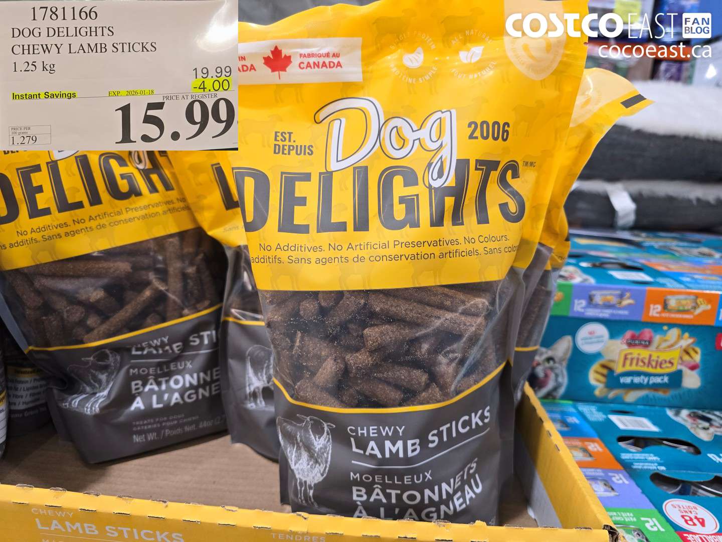 1781166 DOG DELIGHTS CHEWY LAMB STICKS 1.25 KG ($4.00 INSTANT SAVINGS EXPIRES ON 2026-01-18) $15.99