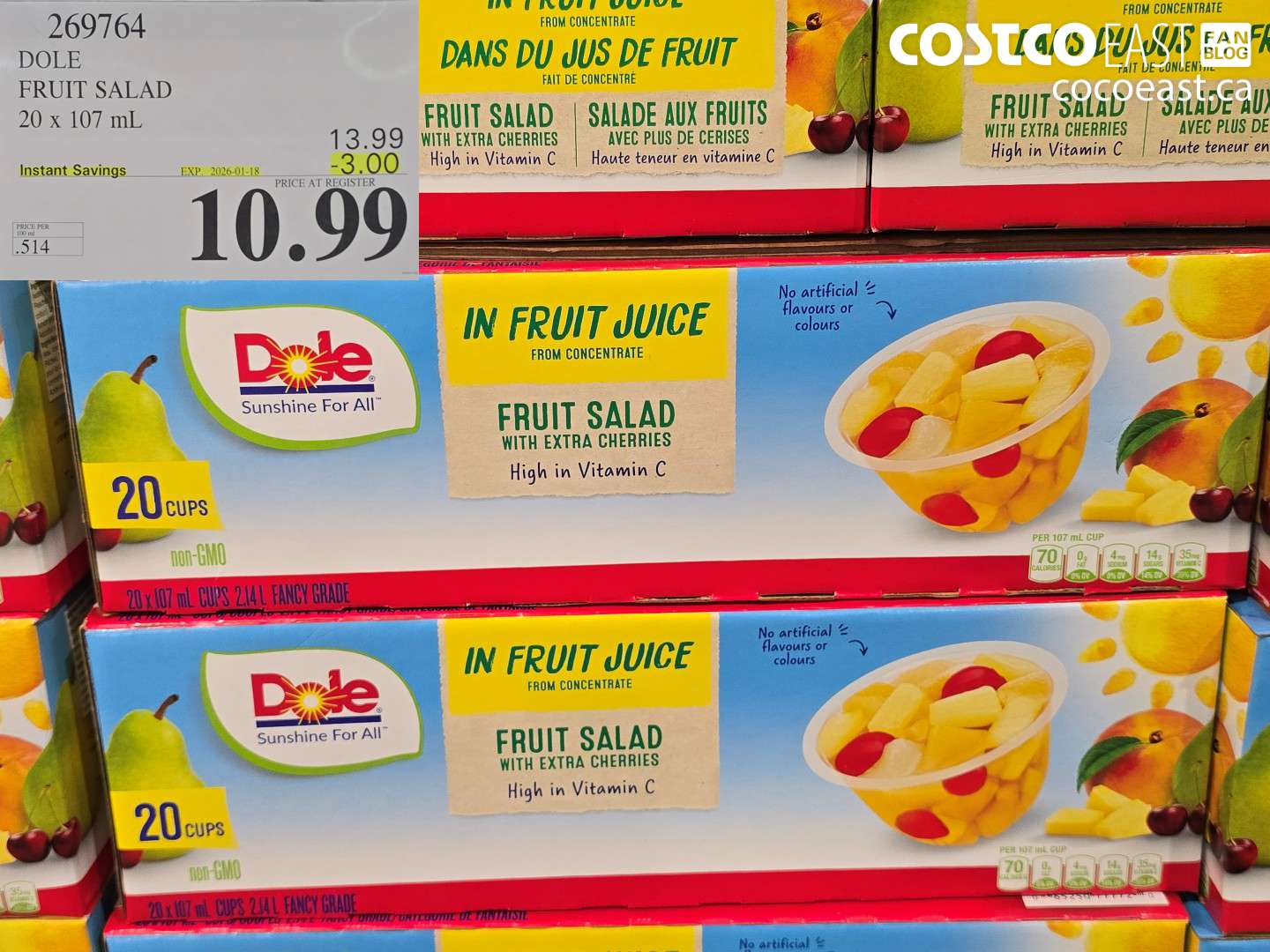 269764 DOLE FRUIT SALAD 20 x 107 mL ($3.00 INSTANT SAVINGS EXPIRES ON 2026-01-18) $10.99