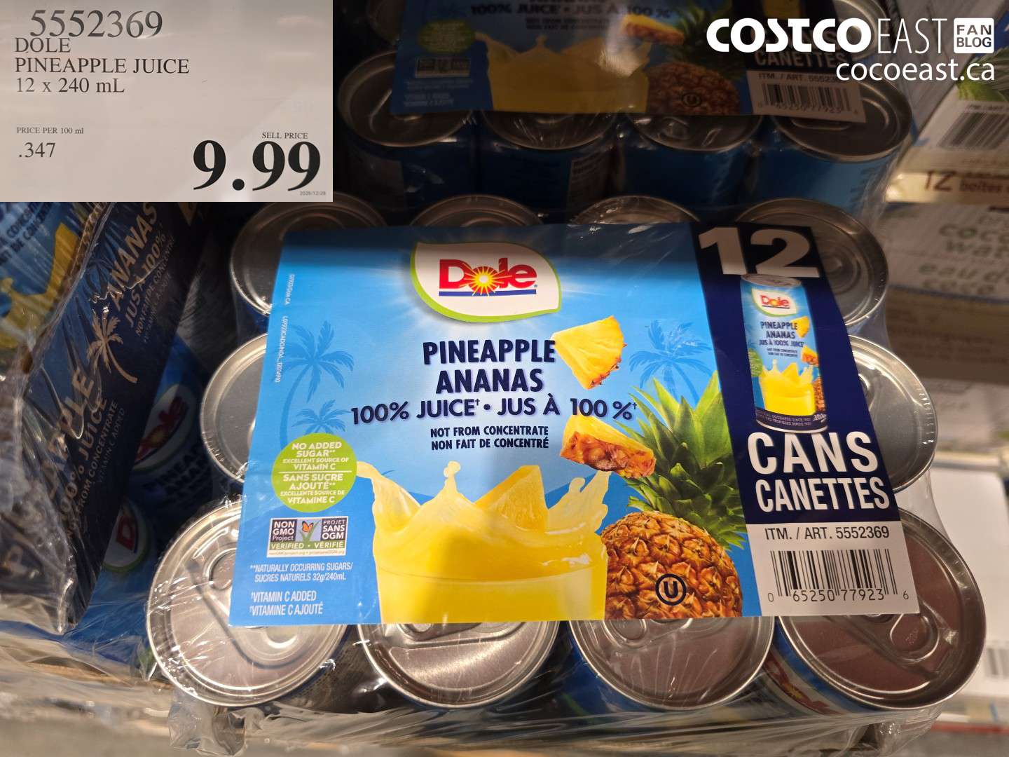 5552369 DOLE PINEAPPLE JUICE 12 x 240 mL $9.99