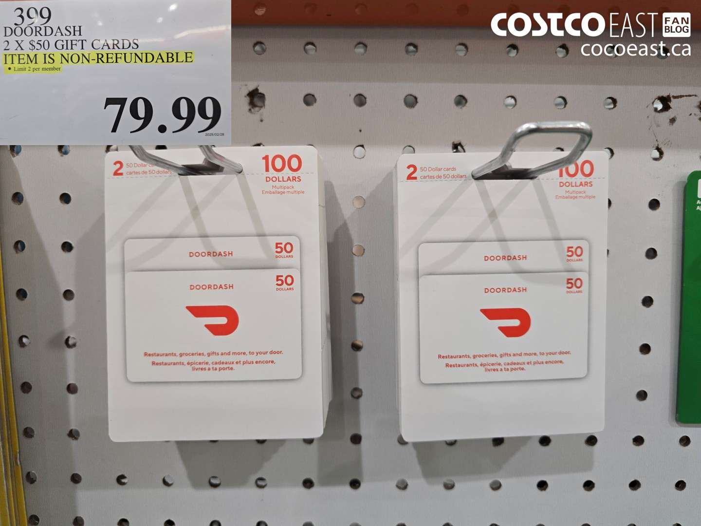 399 DOORDASH 2 X $50 GIFT CARDS ITEM IS NON-REFUNDABLE $79.99