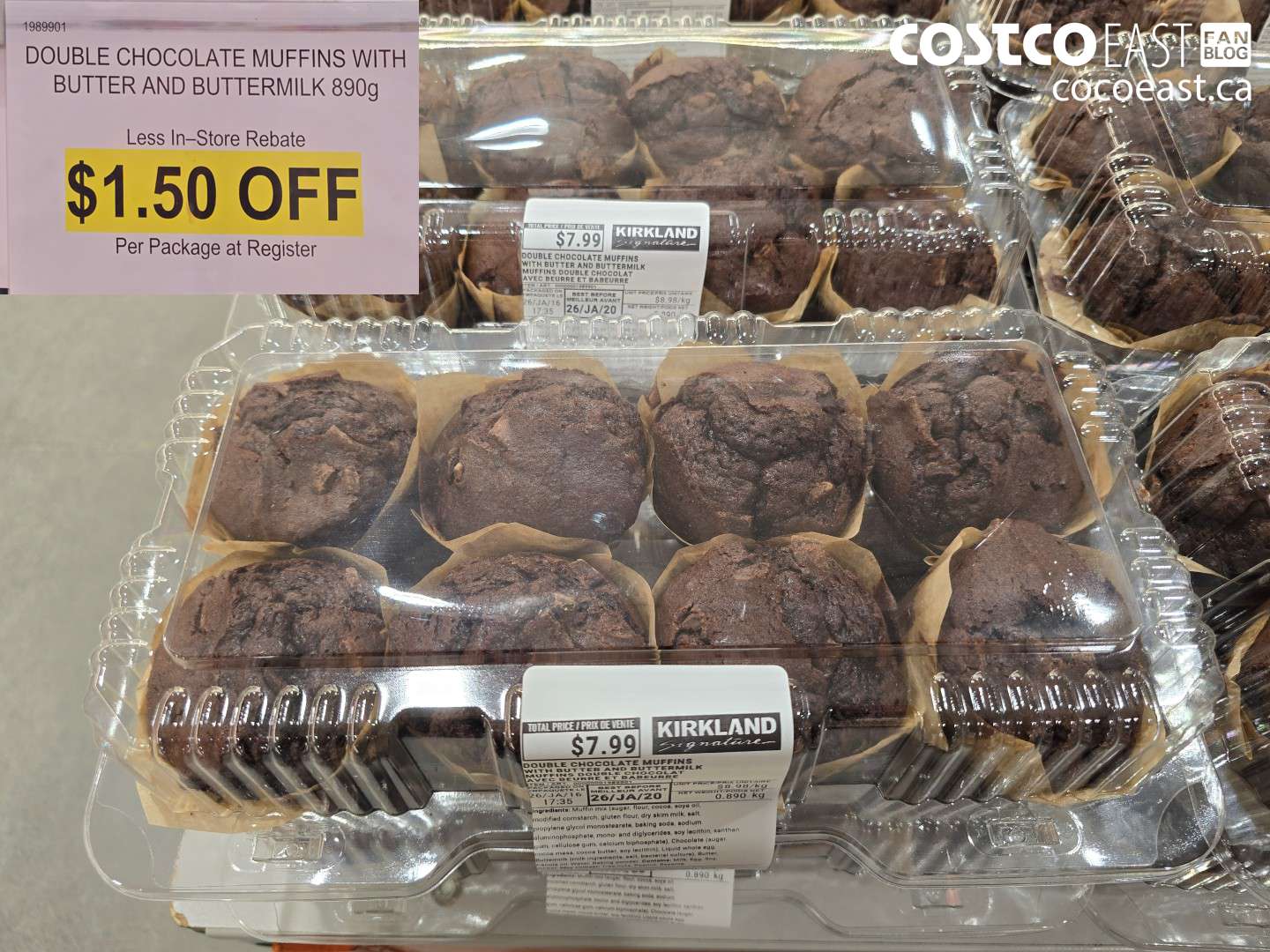 1989901 DOUBLE CHOCOLATE MUFFINS WITH BUTTER AND BUTTERMILK 890g ($1.50 INSTANT SAVINGS)