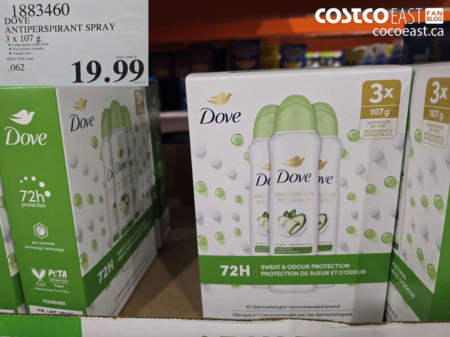 1883460 DOVE ANTIPERSPIRANT SPRAY 3 x 107 g $19.99