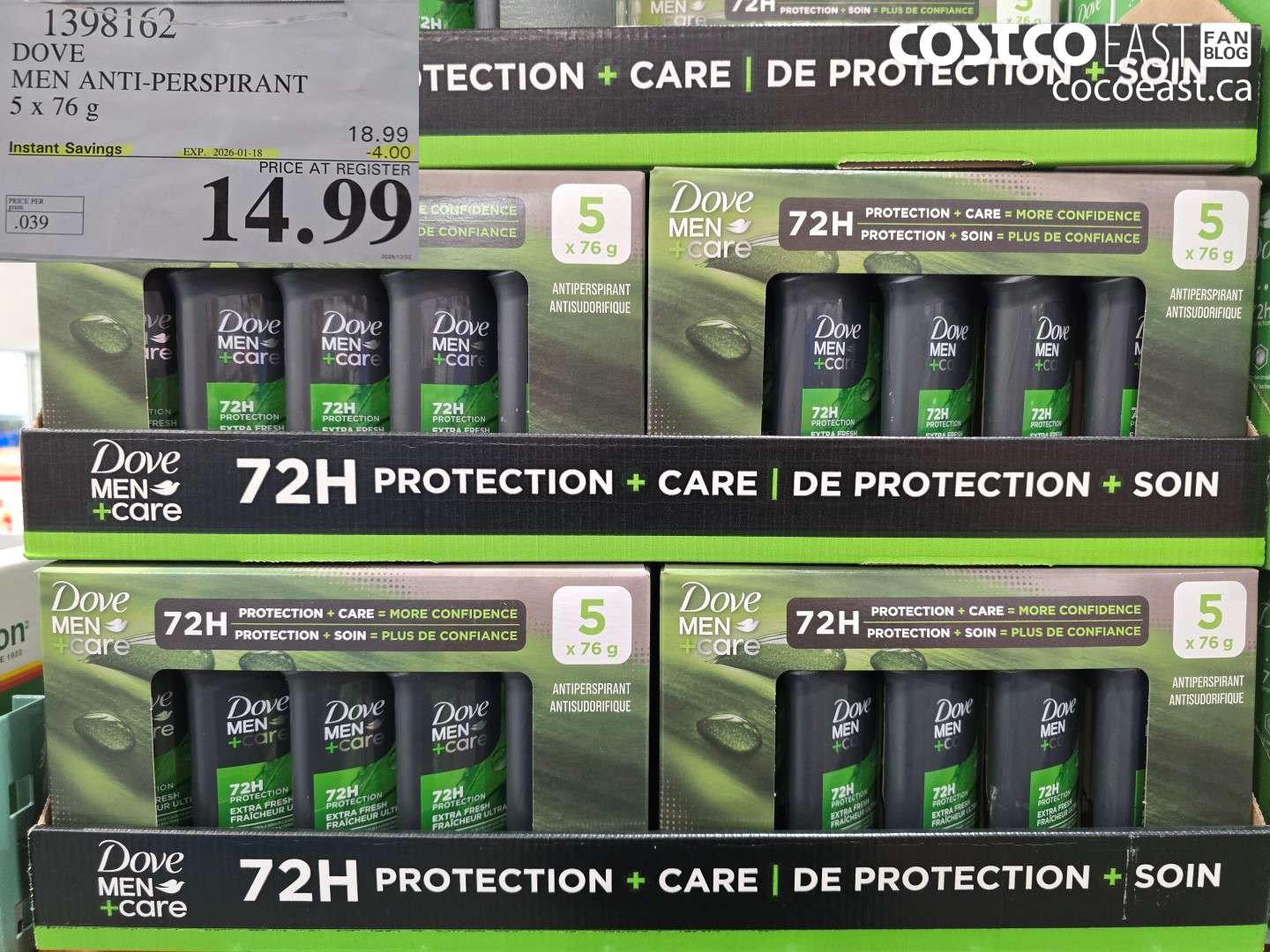 1398162 DOVE MEN ANTI-PERSPIRANT 5 x 76 g ($4.00 INSTANT SAVINGS EXPIRES ON 2026-01-18) $14.99